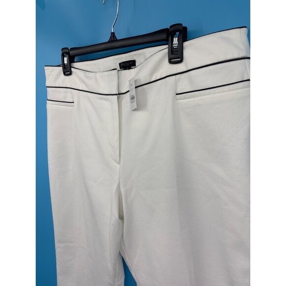 Ann Taylor Factory The Ankle Trouser Pant White With Black Piping Sz 14 NEW - Picture 3 of 6
